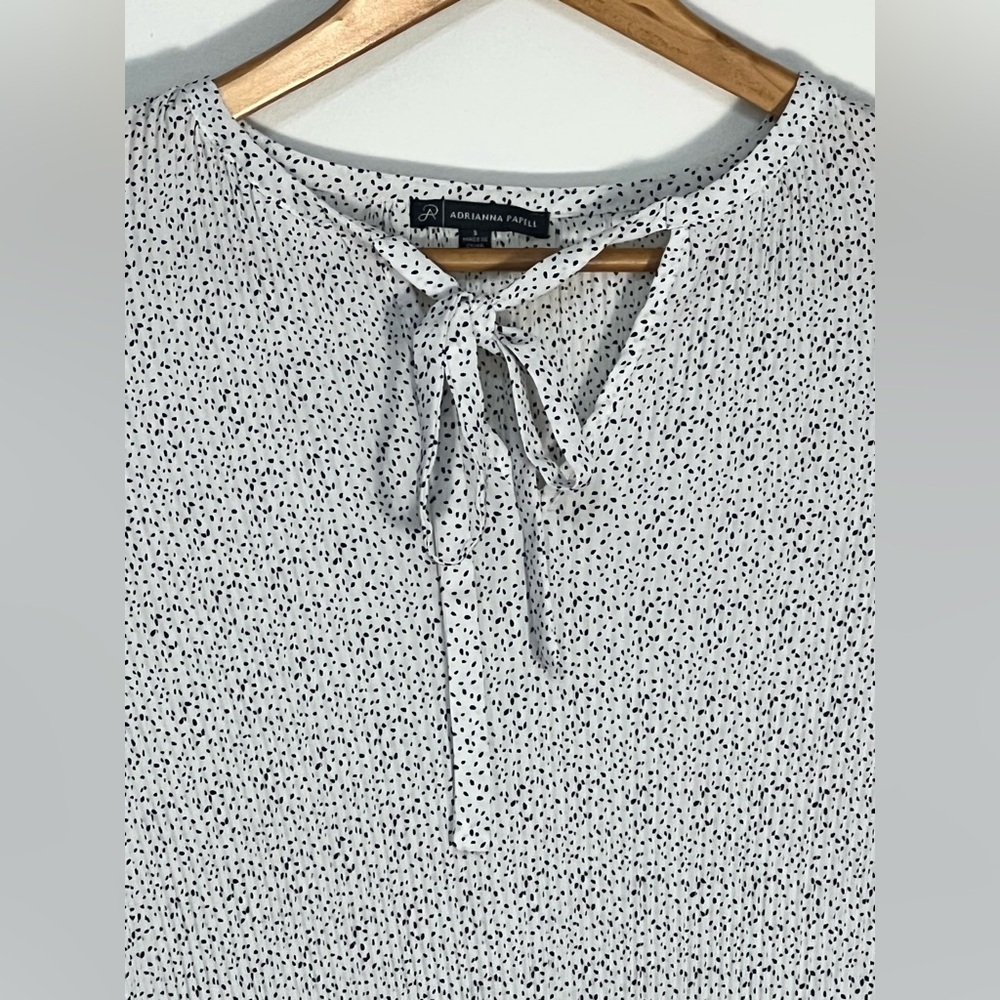Adrianna Papel Women Small White Black Polka Dot Pleated Blouse Shirt Flowly Top - Picture 2 of 11